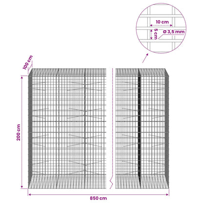 vidaXL Gabion with 3.5 mm Wire and 5x10 cm Mesh 850x100x200 cm 6