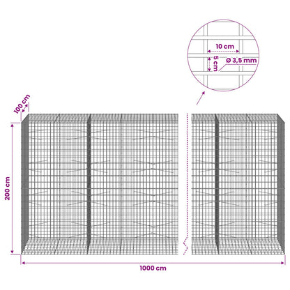 vidaXL Gabion with 3.5 mm Wire and 5x10 cm Mesh 1000x100x200 cm 6
