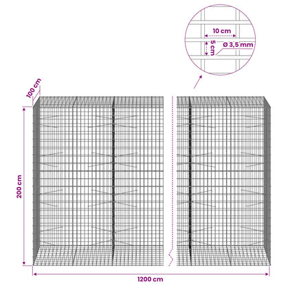 vidaXL Gabion with 3.5 mm Wire and 5x10 cm Mesh 1200x100x200 cm 6