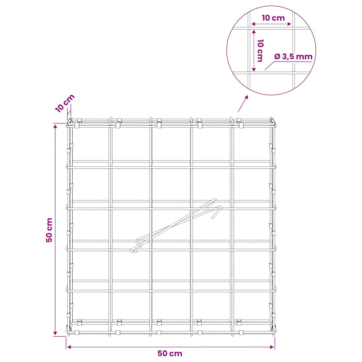 Gabion with 3.5 mm Wire and 10x10 cm Mesh 50x10x50 cm 50 cm