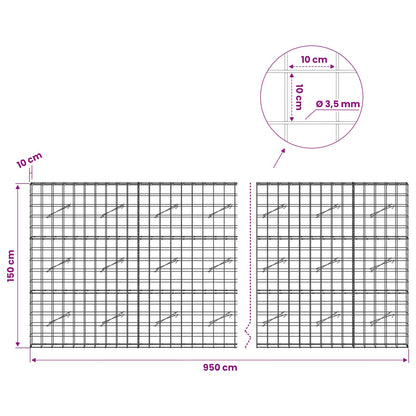 vidaXL Gabion with 3.5 mm Wire and 10x10 cm Mesh 950x10x150 cm 6