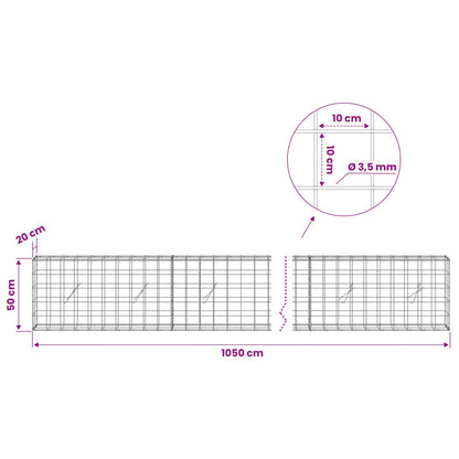 Gabion with 3.5 mm Wire and 10x10 cm Mesh 1050x20x50 cm 1050 cm