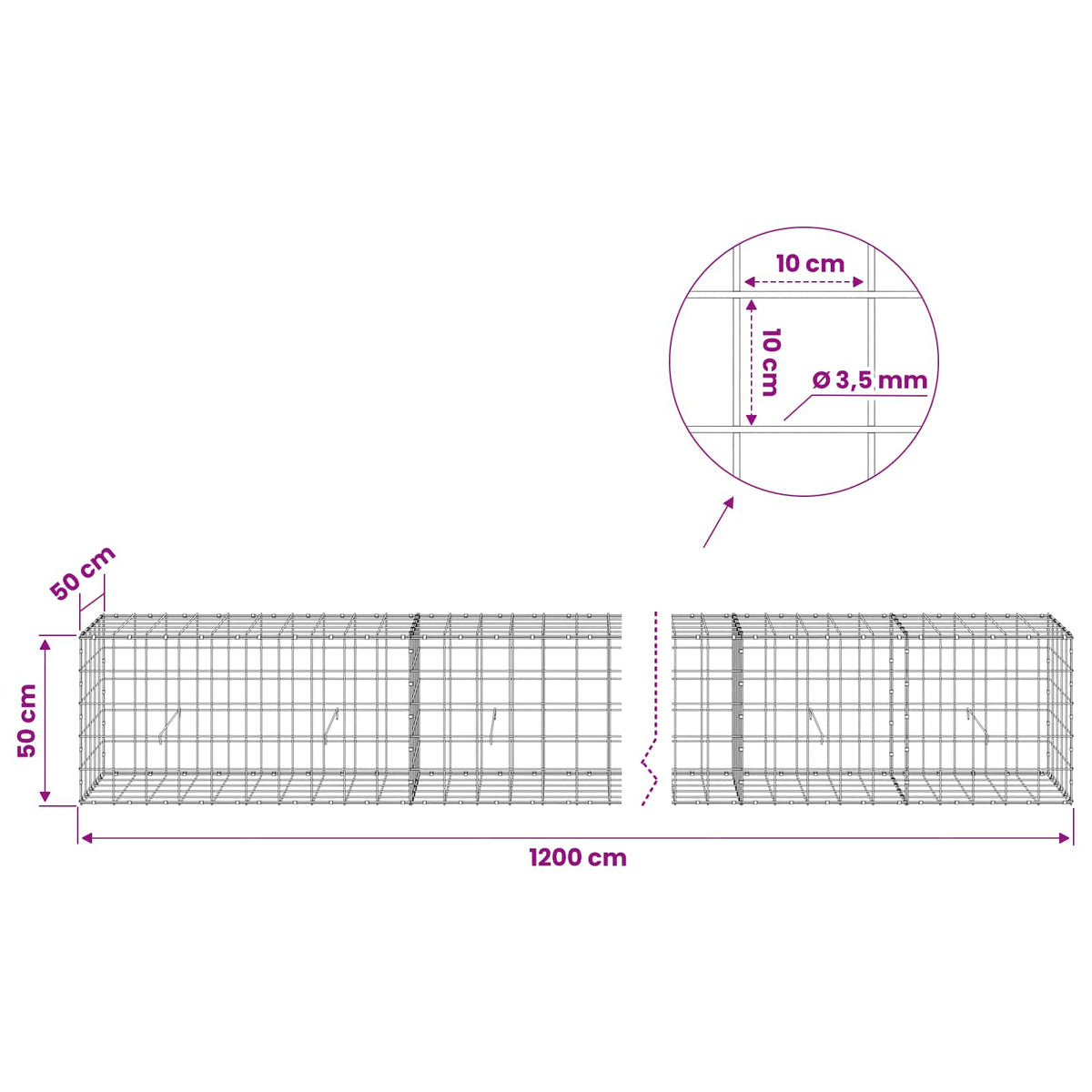 Gabion with 3.5 mm Wire and 10x10 cm Mesh 1050x50x50 cm 1200 cm