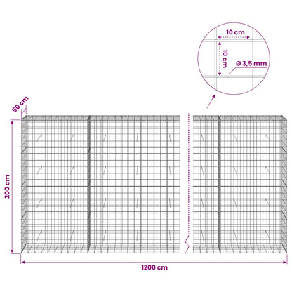 vidaXL Gabion with 3.5 mm Wire and 10x10 cm Mesh 1200x50x200 cm 6
