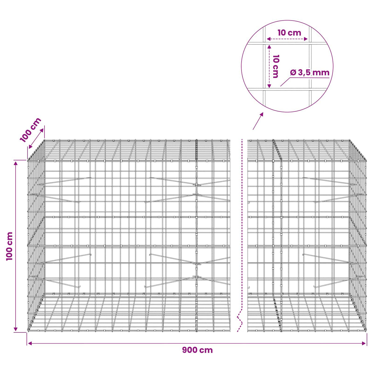 vidaXL Gabion with 3.5 mm Wire and 10x10 cm Mesh 900x100x100 cm 6