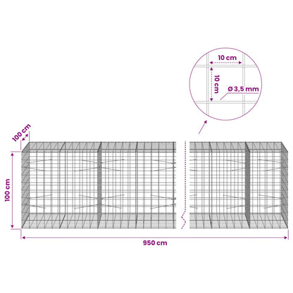 vidaXL Gabion with 3.5 mm Wire and 10x10 cm Mesh 950x100x100 cm 6