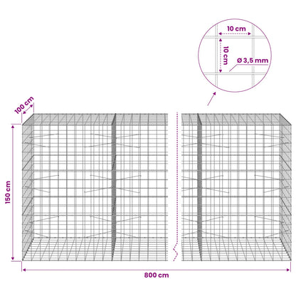 vidaXL Gabion with 3.5 mm Wire and 10x10 cm Mesh 800x100x150 cm 6