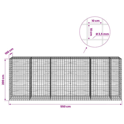 vidaXL Gabion with 3.5 mm Wire and 10x10 cm Mesh 550x100x200 cm 6