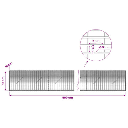 vidaXL Gabion with 5 mm Wire and 5x2.5 cm Mesh 900x10x50 cm 6