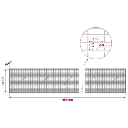 vidaXL Gabion with 5 mm Wire and 5x2.5 cm Mesh 950x10x50 cm 6