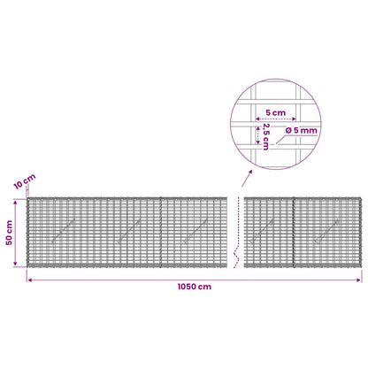vidaXL Gabion with 5 mm Wire and 5x2.5 cm Mesh 1050x10x50 cm 6