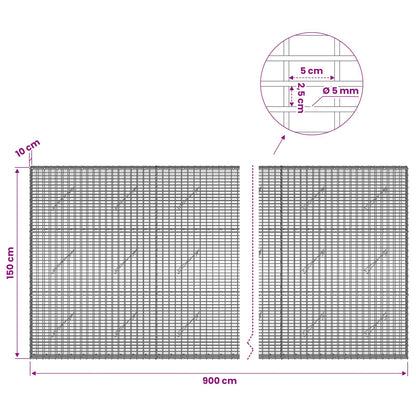 vidaXL Gabion with 5 mm Wire and 5x2.5 cm Mesh 900x10x150 cm 6