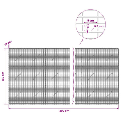 vidaXL Gabion with 5 mm Wire and 5x2.5 cm Mesh 1200x10x150 cm 6