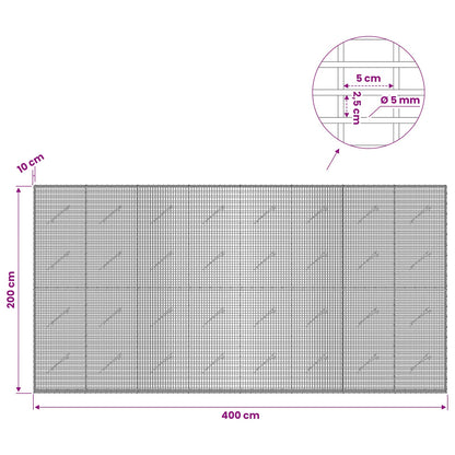 vidaXL Gabion with 5 mm Wire and 5x2.5 cm Mesh 400x10x200 cm 6