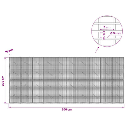 vidaXL Gabion with 5 mm Wire and 5x2.5 cm Mesh 500x10x200 cm 6