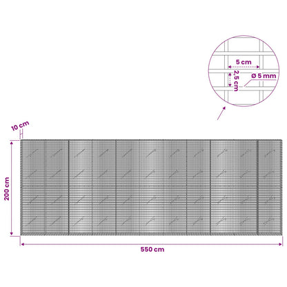 vidaXL Gabion with 5 mm Wire and 5x2.5 cm Mesh 550x10x200 cm 6