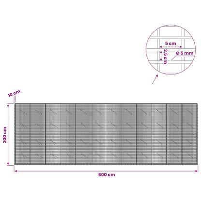 vidaXL Gabion with 5 mm Wire and 5x2.5 cm Mesh 600x10x200 cm 6