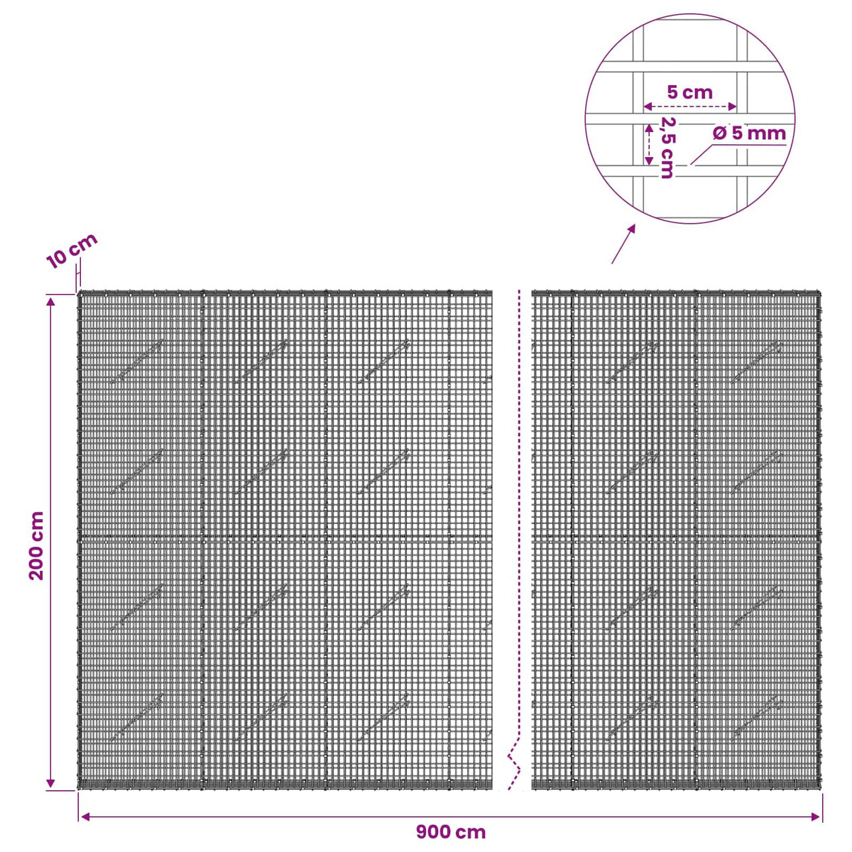 vidaXL Gabion with 5 mm Wire and 5x2.5 cm Mesh 900x10x200 cm 6