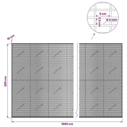 vidaXL Gabion with 5 mm Wire and 5x2.5 cm Mesh 1000x10x200 cm 6