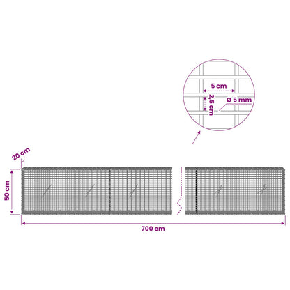 vidaXL Gabion with 5 mm Wire and 5x2.5 cm Mesh 700x20x50 cm 6