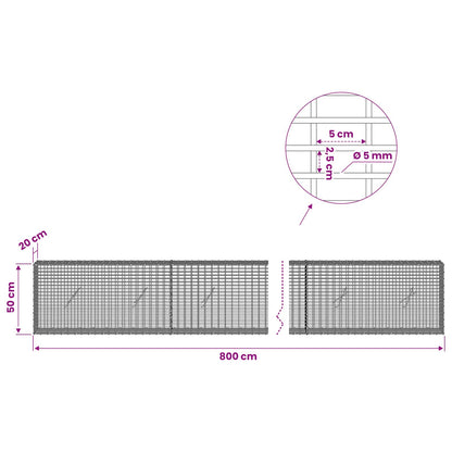 vidaXL Gabion with 5 mm Wire and 5x2.5 cm Mesh 800x20x50 cm 6