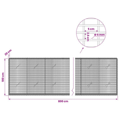 vidaXL Gabion with 5 mm Wire and 5x2.5 cm Mesh 800x20x100 cm 6