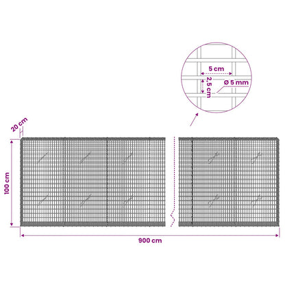 vidaXL Gabion with 5 mm Wire and 5x2.5 cm Mesh 900x20x100 cm 6