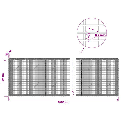 vidaXL Gabion with 5 mm Wire and 5x2.5 cm Mesh 1000x20x100 cm 6