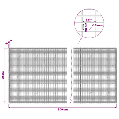 vidaXL Gabion with 5 mm Wire and 5x2.5 cm Mesh 800x20x150 cm 6