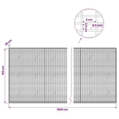 vidaXL Gabion with 5 mm Wire and 5x2.5 cm Mesh 1000x20x150 cm 6