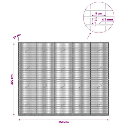 vidaXL Gabion with 5 mm Wire and 5x2.5 cm Mesh 250x20x200 cm 6