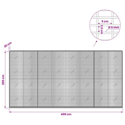 vidaXL Gabion with 5 mm Wire and 5x2.5 cm Mesh 400x20x200 cm 6