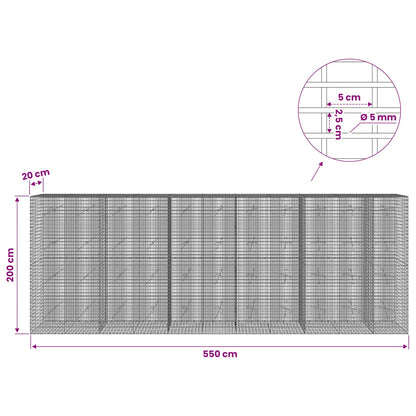 vidaXL Gabion with 5 mm Wire and 5x2.5 cm Mesh 550x20x200 cm 6