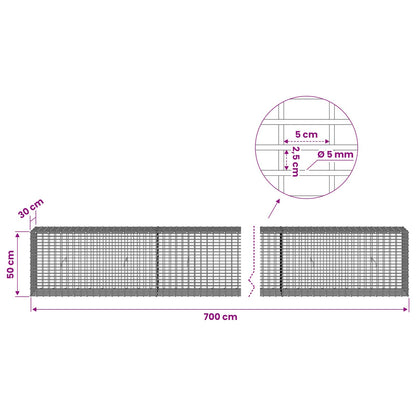 vidaXL Gabion with 5 mm Wire and 5x2.5 cm Mesh 700x30x50 cm 6