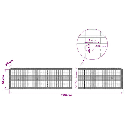 vidaXL Gabion with 5 mm Wire and 5x2.5 cm Mesh 1100x30x50 cm 6