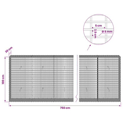 vidaXL Gabion with 5 mm Wire and 5x2.5 cm Mesh 750x30x100 cm 6