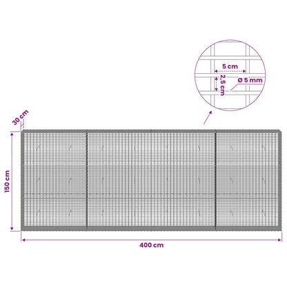 vidaXL Gabion with 5 mm Wire and 5x2.5 cm Mesh 400x30x150 cm 6
