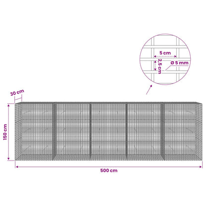 vidaXL Gabion with 5 mm Wire and 5x2.5 cm Mesh 500x30x150 cm 6