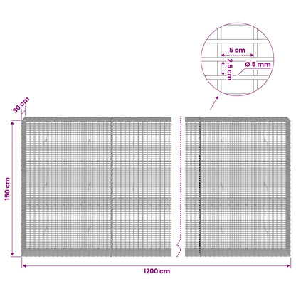 vidaXL Gabion with 5 mm Wire and 5x2.5 cm Mesh 1200x30x150 cm 6