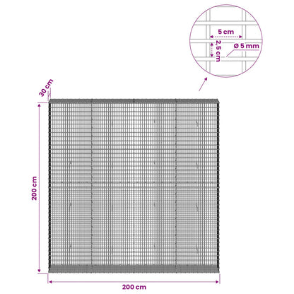 vidaXL Gabion with 5 mm Wire and 5x2.5 cm Mesh 200x30x200 cm 6