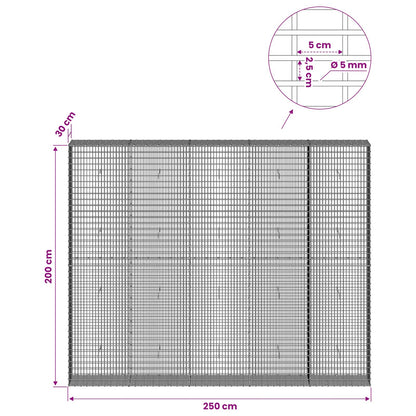 vidaXL Gabion with 5 mm Wire and 5x2.5 cm Mesh 250x30x200 cm 6