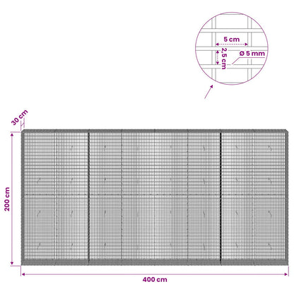 vidaXL Gabion with 5 mm Wire and 5x2.5 cm Mesh 400x30x200 cm 6