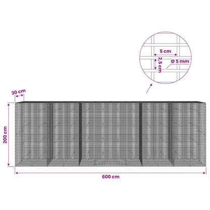 vidaXL Gabion with 5 mm Wire and 5x2.5 cm Mesh 600x30x200 cm 6
