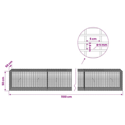 vidaXL Gabion with 5 mm Wire and 5x2.5 cm Mesh 1100x50x50 cm 6