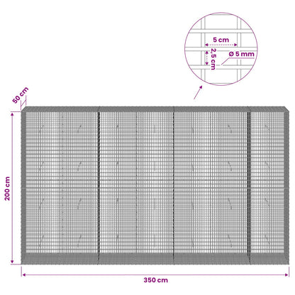 vidaXL Gabion with 5 mm Wire and 5x2.5 cm Mesh 350x50x200 cm 6