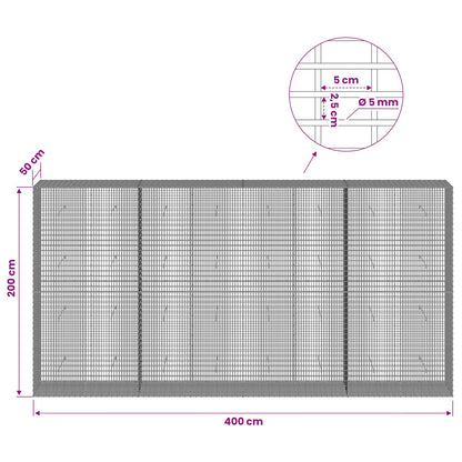 vidaXL Gabion with 5 mm Wire and 5x2.5 cm Mesh 400x50x200 cm 6