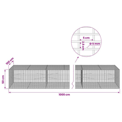 vidaXL Gabion with 5 mm Wire and 5x2.5 cm Mesh 1000x100x50 cm 6