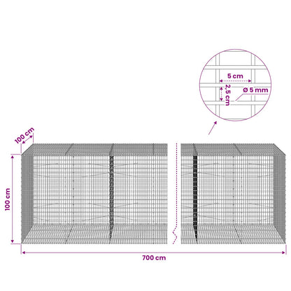 vidaXL Gabion with 5 mm Wire and 5x2.5 cm Mesh 700x100x100 cm 6