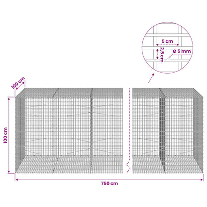 vidaXL Gabion with 5 mm Wire and 5x2.5 cm Mesh 750x100x100 cm 6