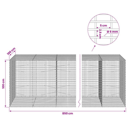 vidaXL Gabion with 5 mm Wire and 5x2.5 cm Mesh 850x100x100 cm 6
